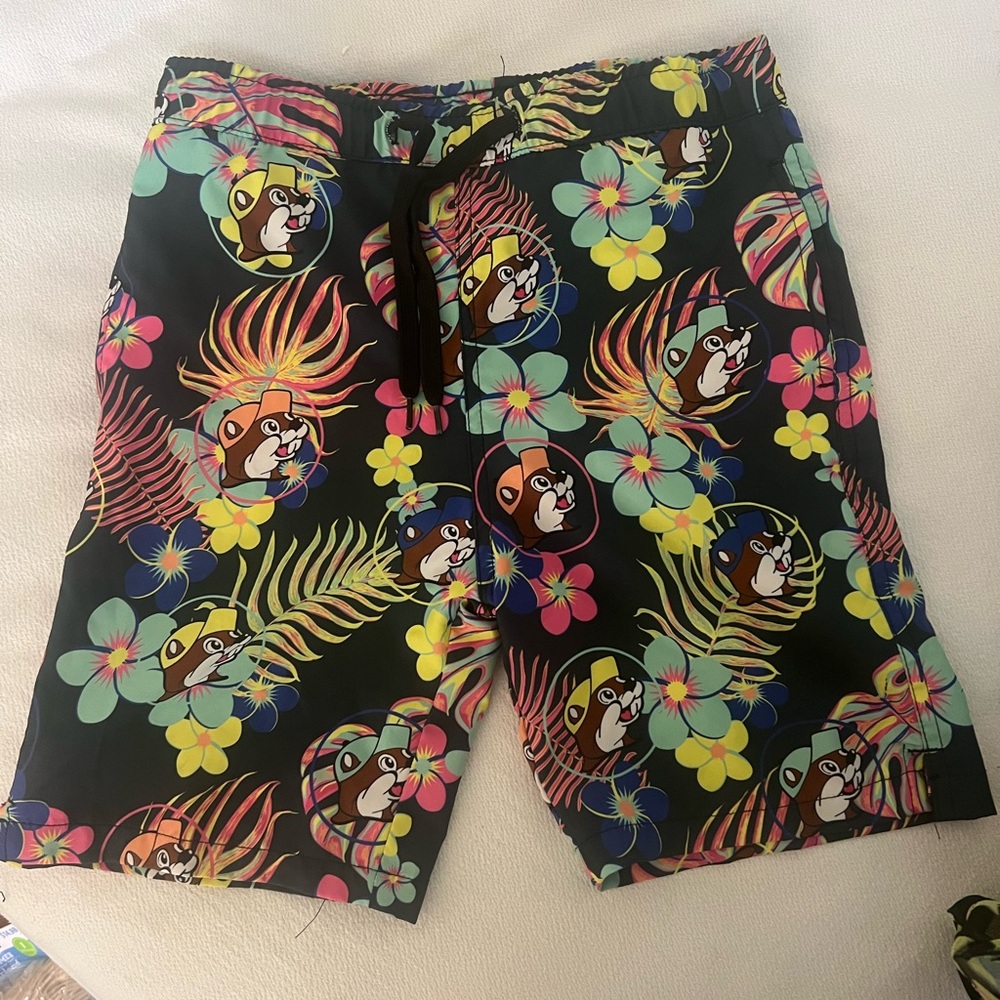 Youth Small Buc-ees Fluorescent Multicolor Tropical Print Swim Trunks